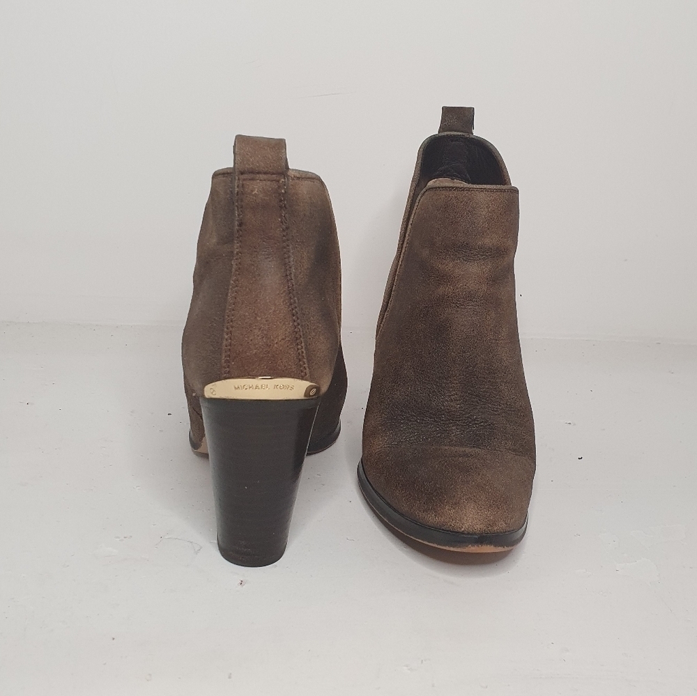 Michael Michael Kors Washed Brown Leather Pull on Ankle Heeled Boot Size 9.5M